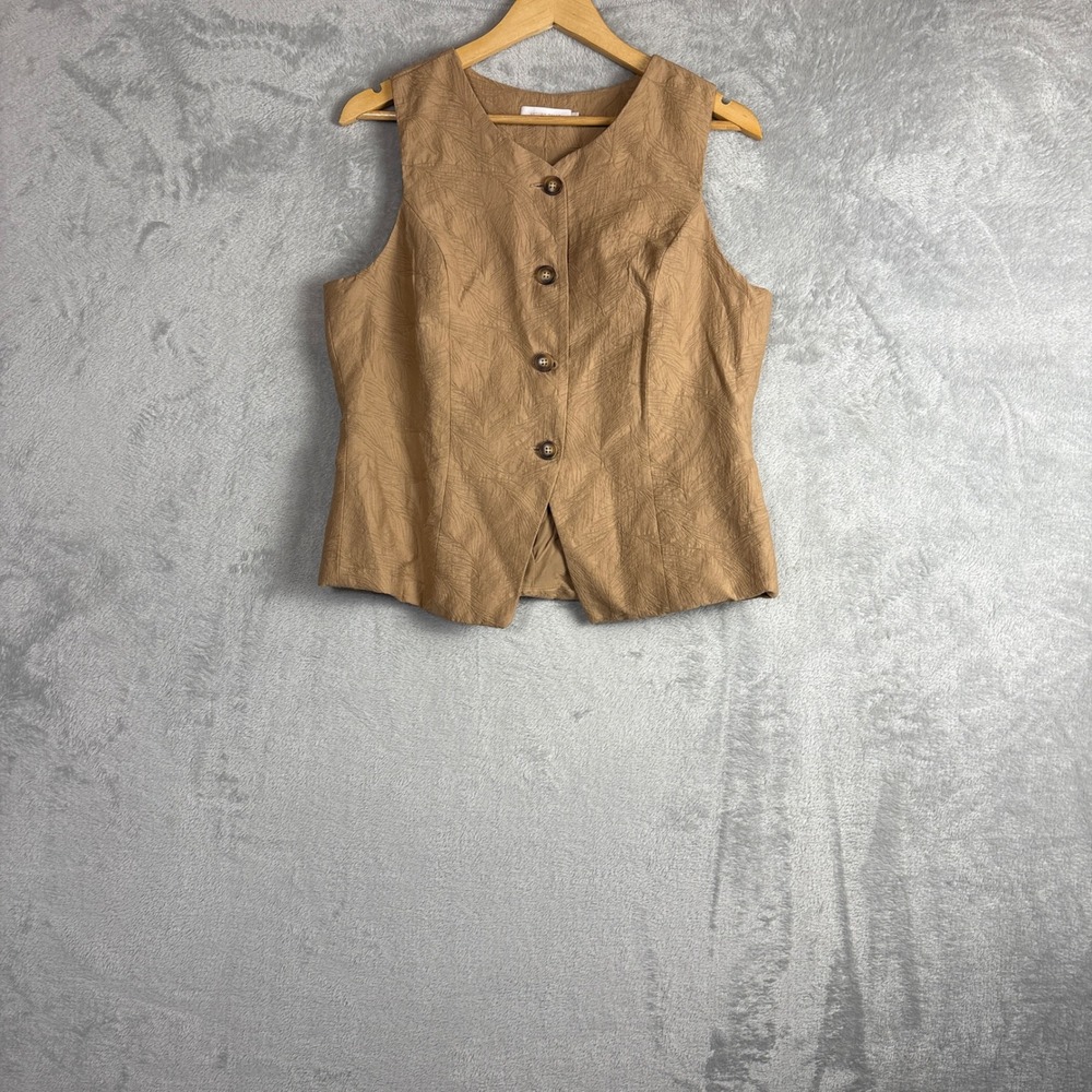 Arturo Calle Vest Textured Palm Leaf XL Tan Button Front Boho Western Earthy
